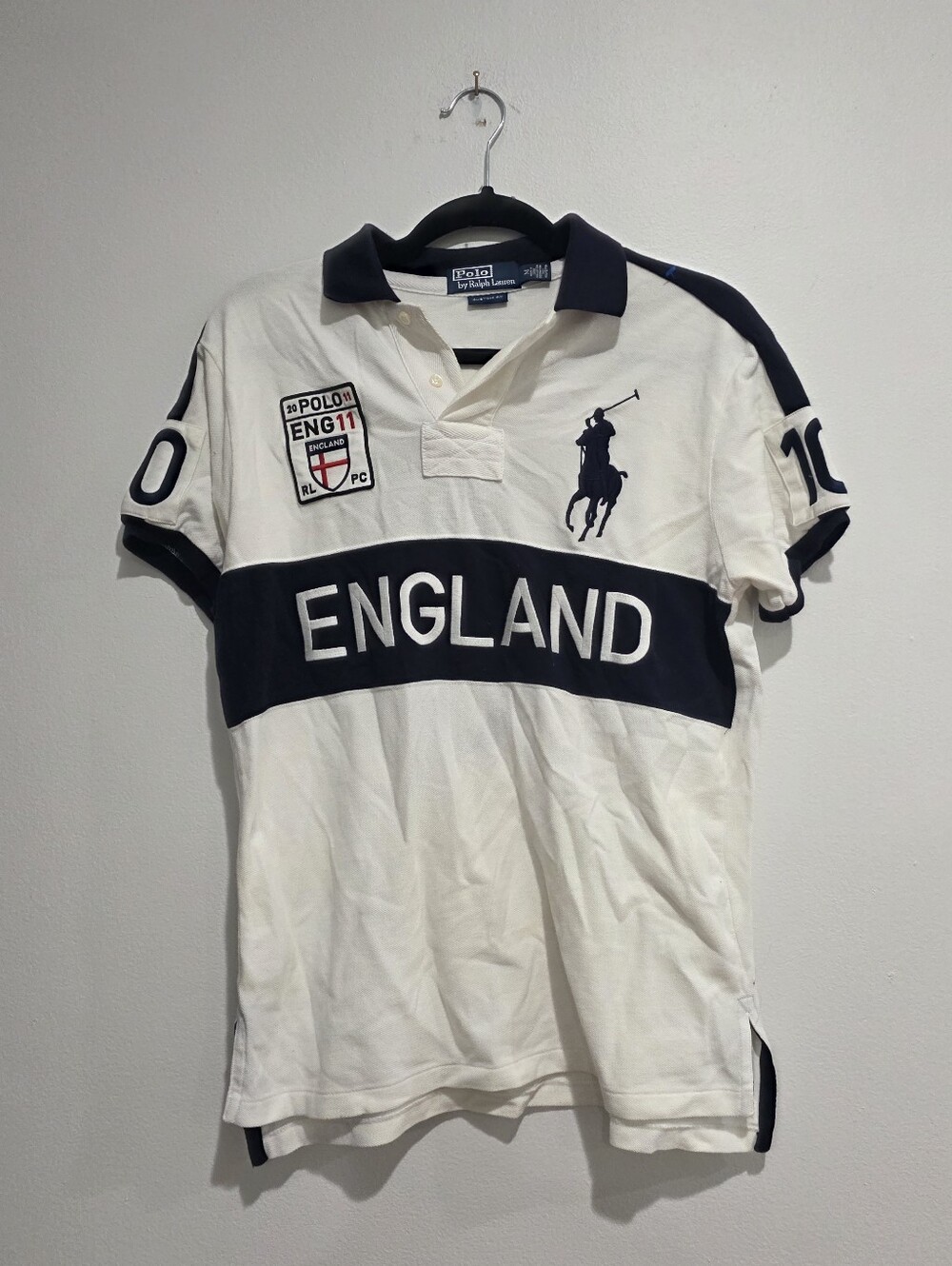 Polo Ralph Lauren England Flag Crest Custom Fit Polo Shirt Size Medium - Picture 1 of 16